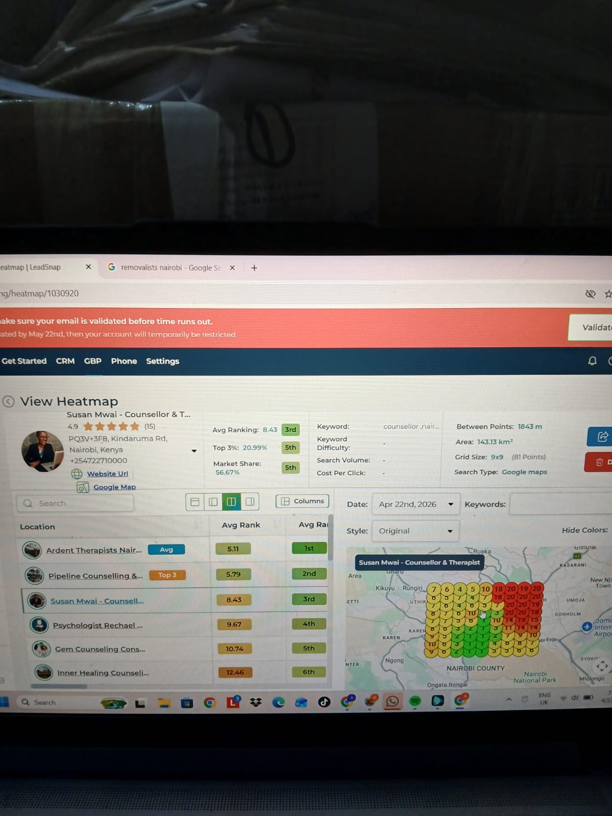 Susan Mwai counsellor Google Maps ranking heatmap after, greens appearing