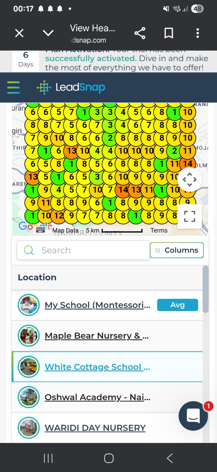 White Cottage School Google Maps ranking heatmap after, mostly green